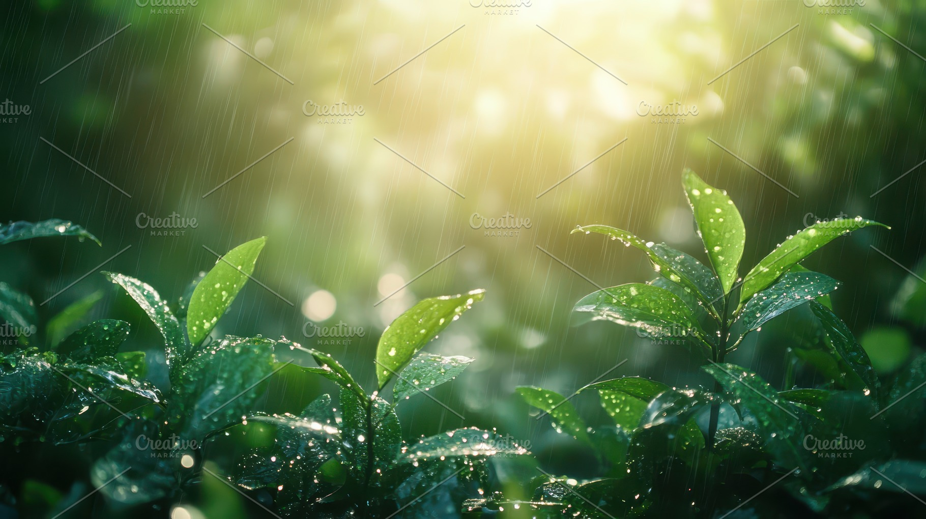 Sunlight streaming through lush green leaves in a vibrant forest, creating a se, a Nature Photo by Mashimara