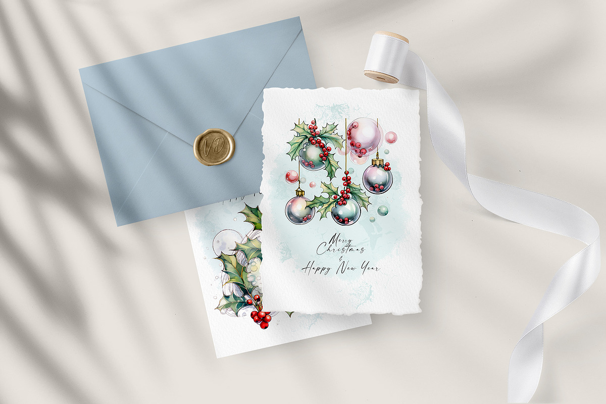 Christmas Holly and Baubles, a Decorative Illustration by Vasmila (Photo 2 of 7)