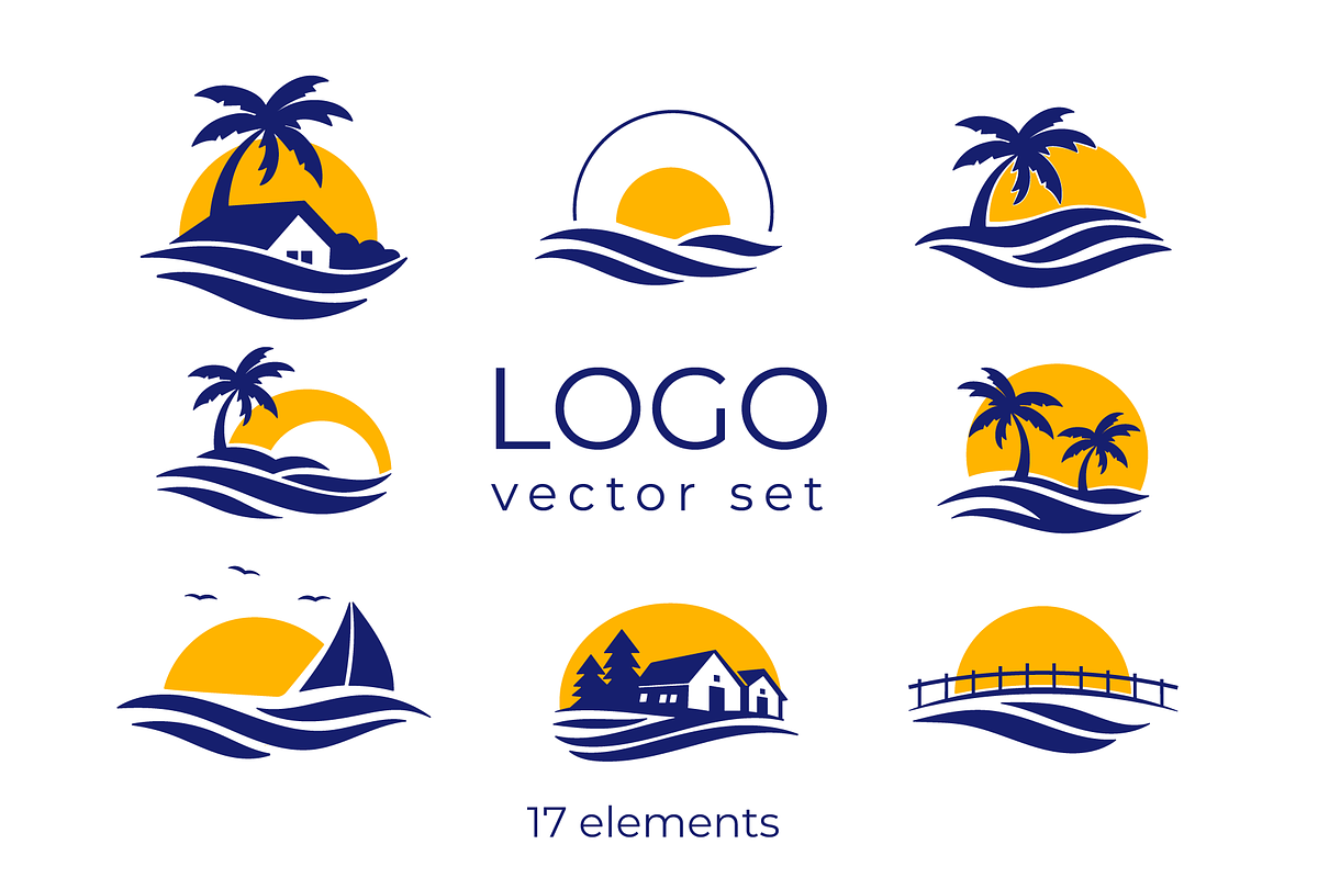 Beach Resort & Travel Logo Set, a Branding & Logo Template by Bielousova Art (Photo 1 of 3)