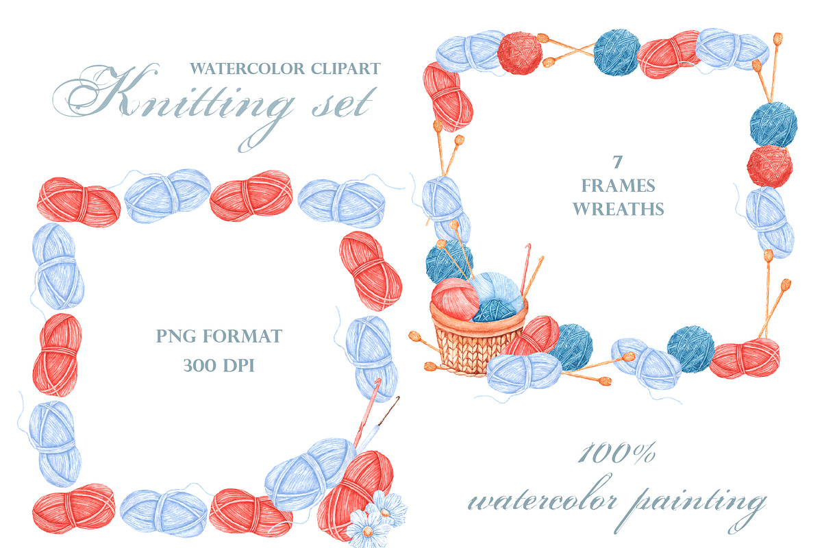Knitting watercolor set. Crochet., an Illustration by SabinaWatercolorArt (Photo 10 of 16)