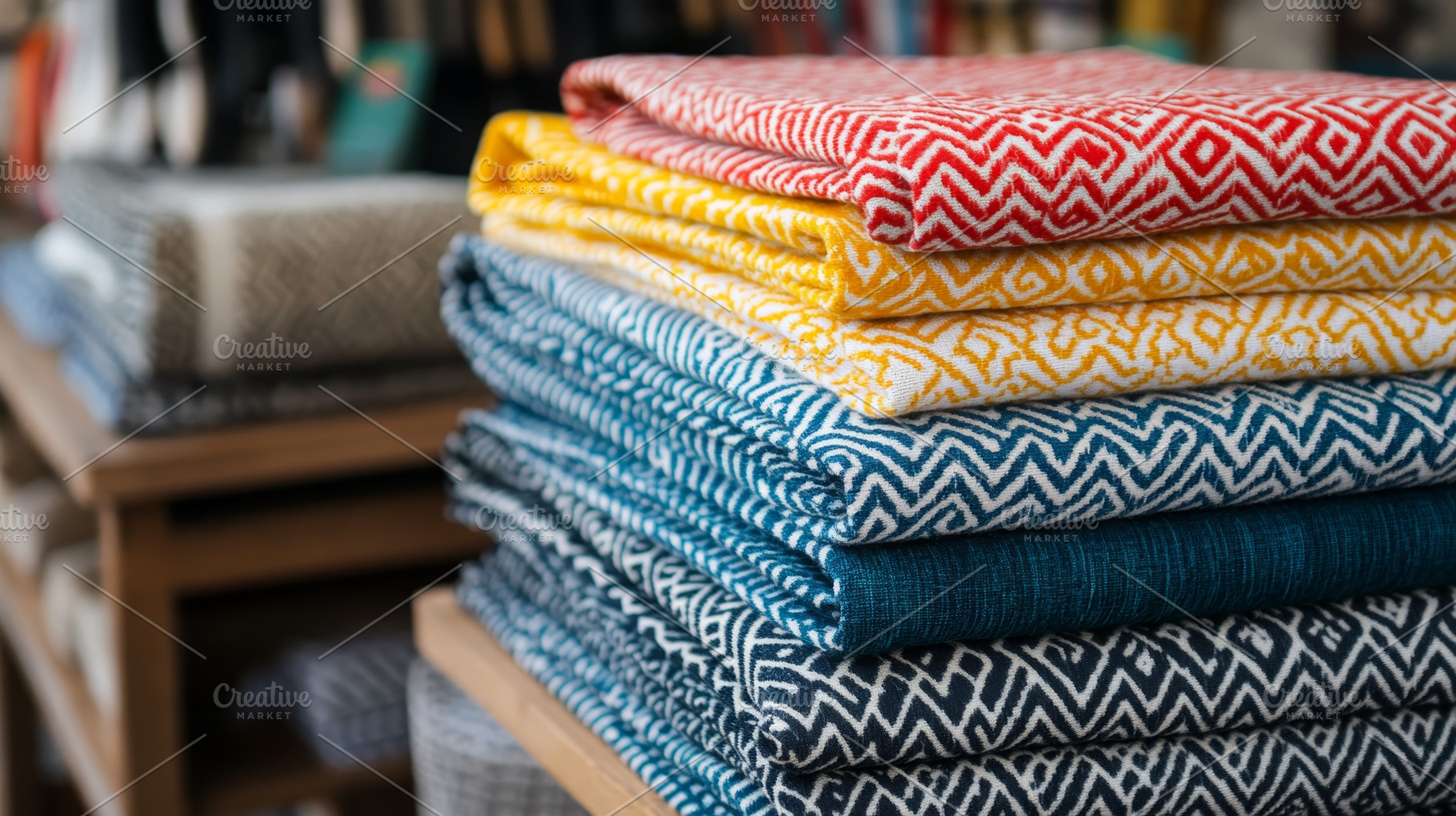 Brightly Colored Cotton Fabrics Rolled Up in Market Display, an Abstract Photo by Natalia Klenova's Shop
