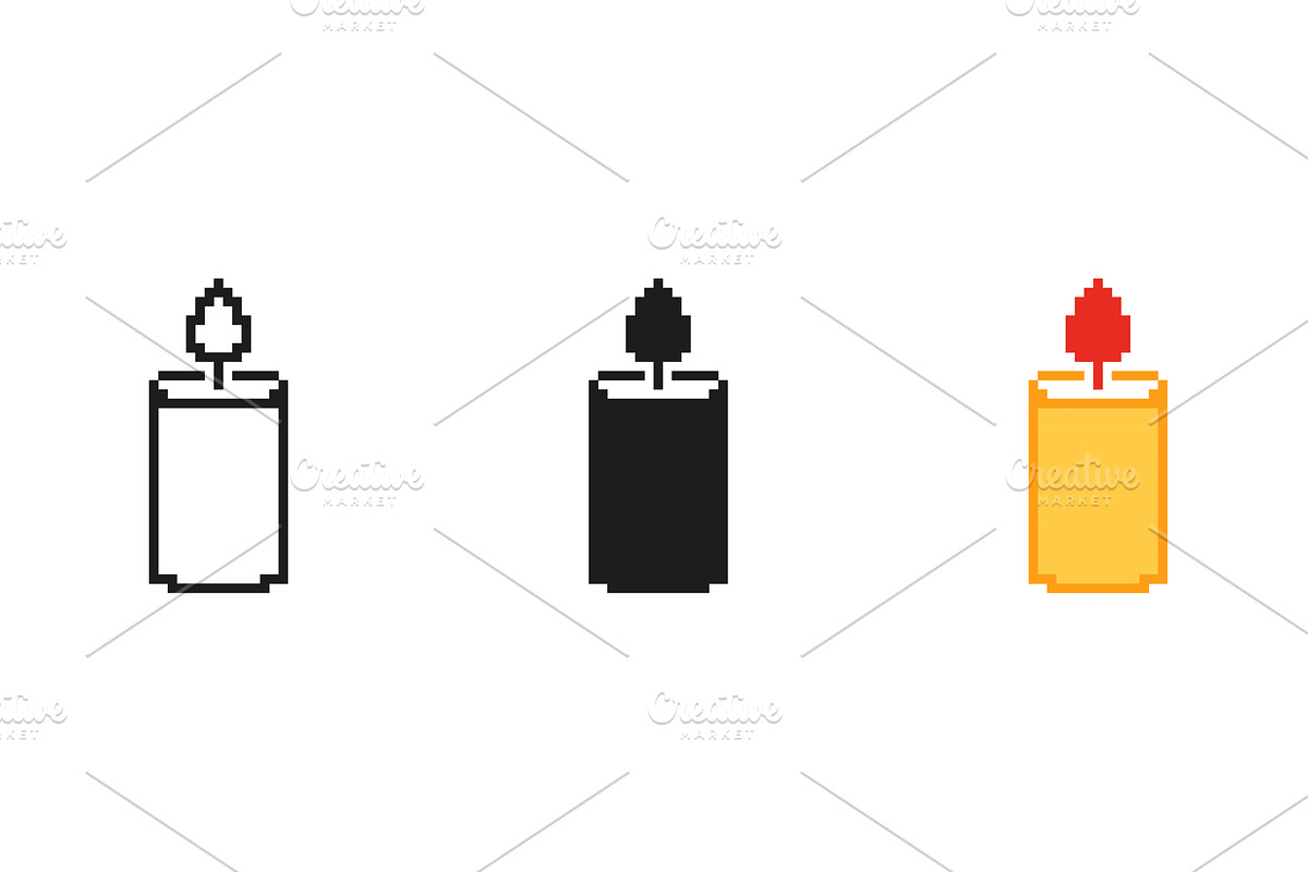 Pixelated Candle Icon Set, an Object Illustration by Gentle Studio