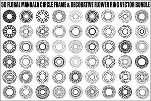 Floral Mandala Circle Frame Bundle, an Illustration by Gaye Art