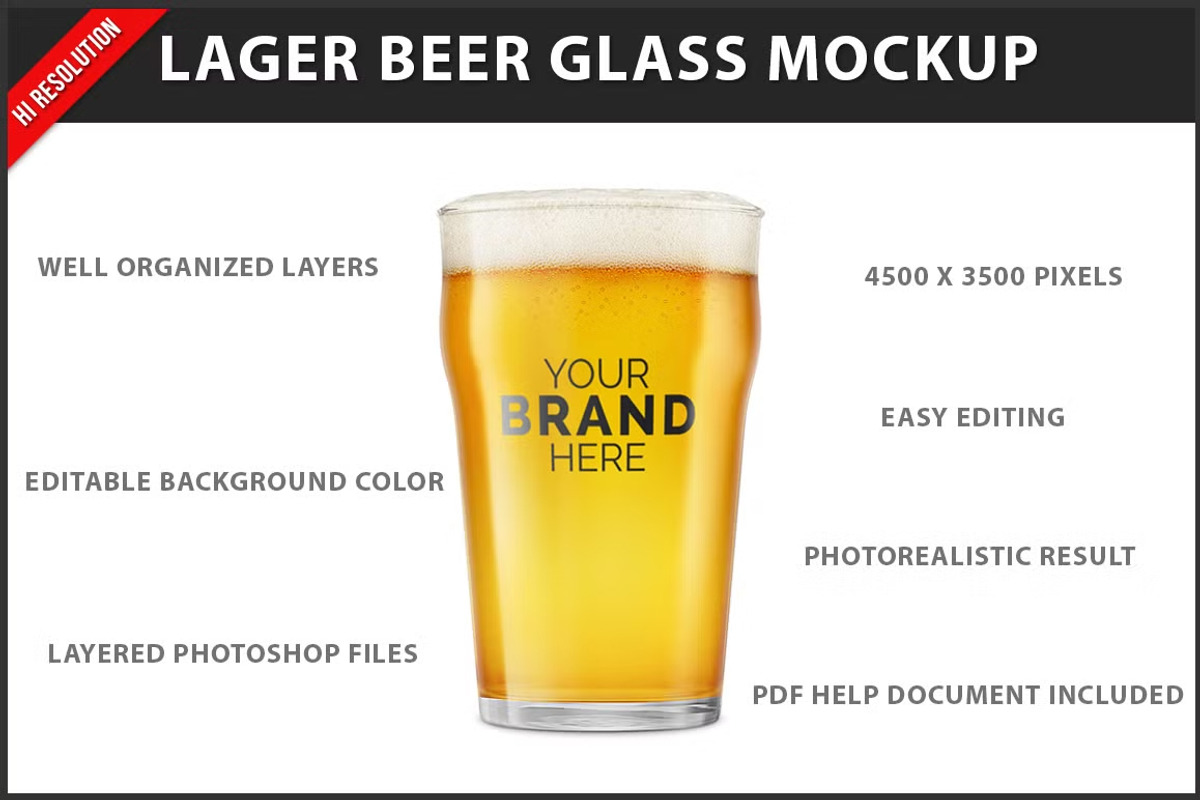 Lager Beer Glass Mockup, a Cups & Container Mockup by Bruno's Shop (Photo 1 of 4)