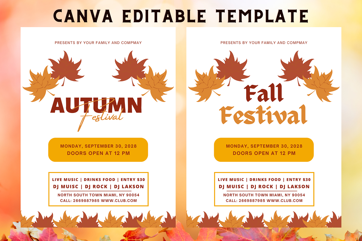 Editable Fall Festival Flyer CANVA, a Flyer Template by Madhabi Studio (Photo 1 of 3)