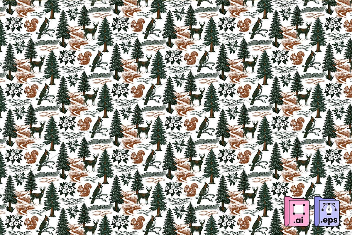 Woodland Mountain Wildlife Pattern, a Pattern Graphic by MISS CHATZ (Photo 1 of 3)