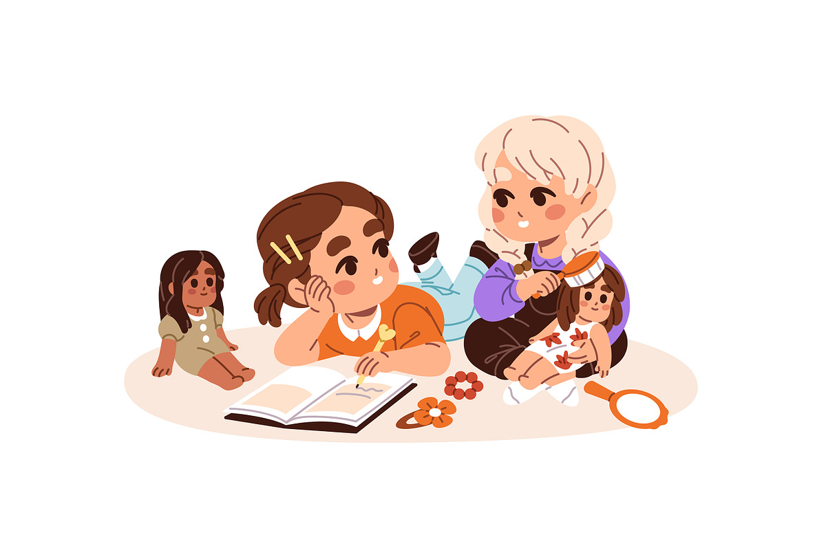 Happy kids play games with toys set, a Person Illustration by PaperTrident (Photo 7 of 12)