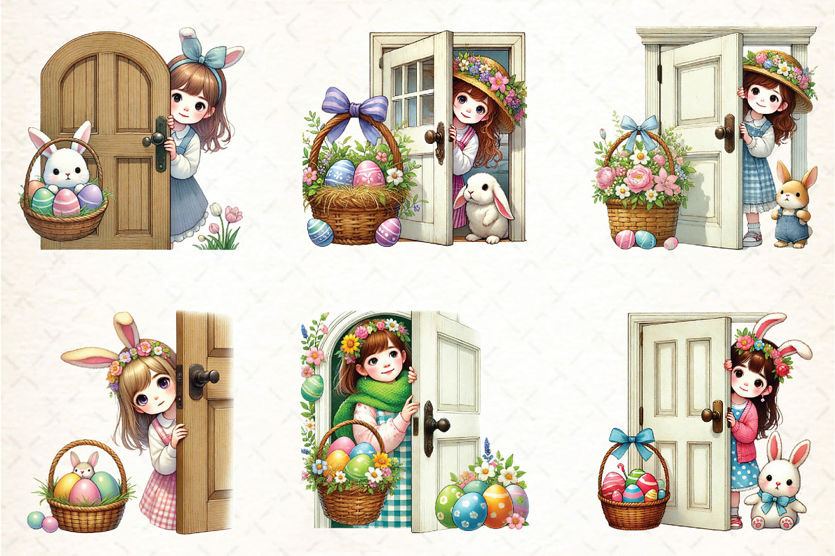 Watercolor Easter Girl Peeking Clipa, an Illustration by DreamCafeArt (Photo 2 of 3)
