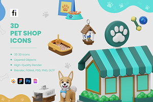 3D Pet Store Icon Set