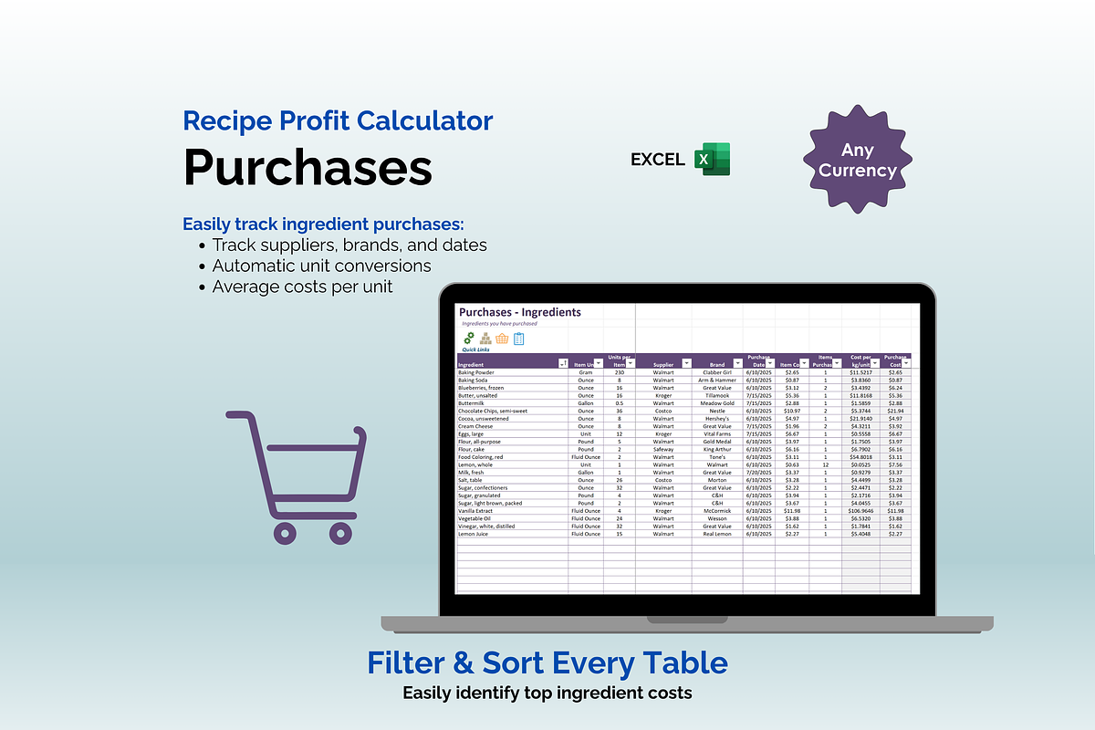 Recipe Profit Calculator - Excel preview 3