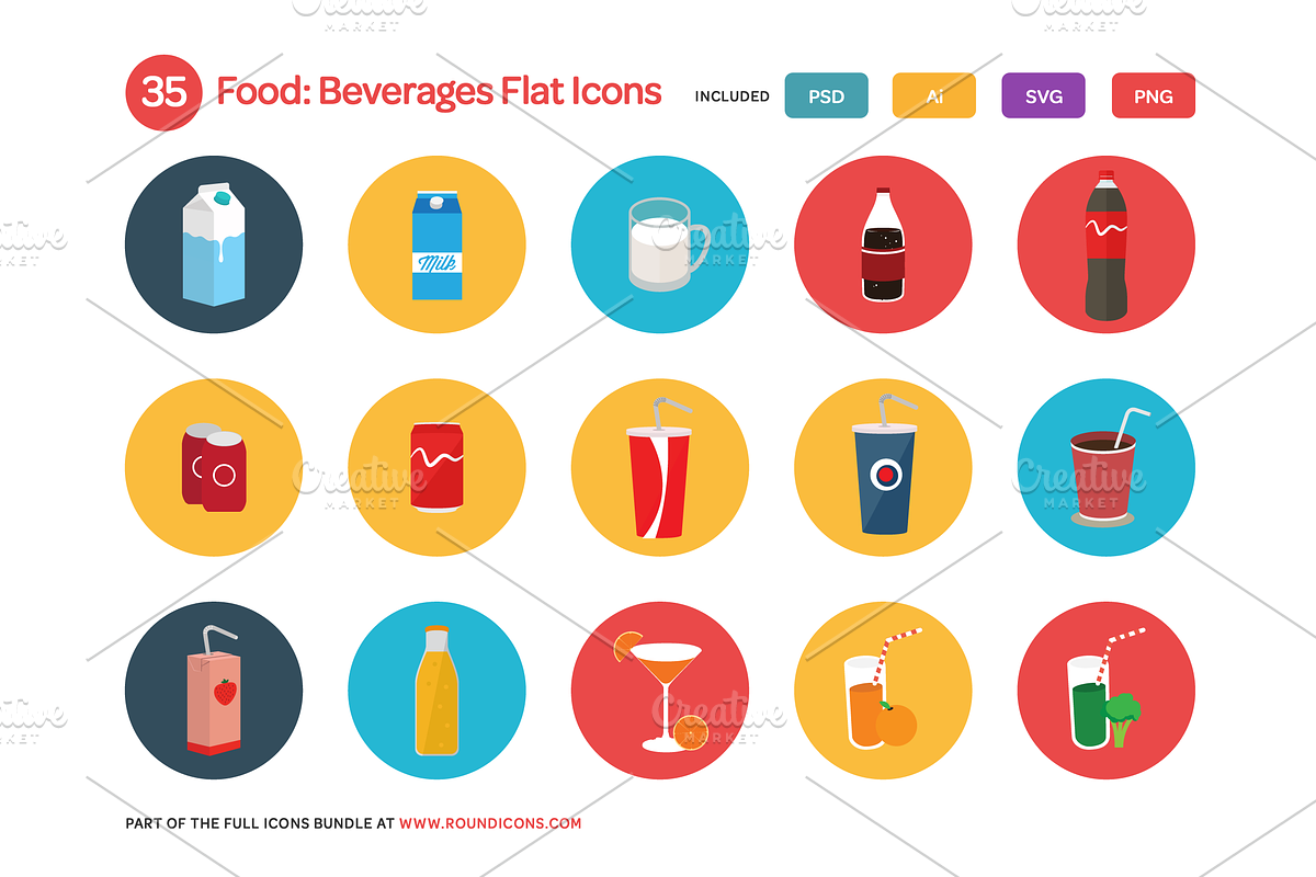 Food: Beverages Flat Icons Set preview 2