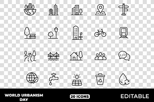 World Urbanism Day Urban Icons Set, an Outline Icon by Unique Design Team