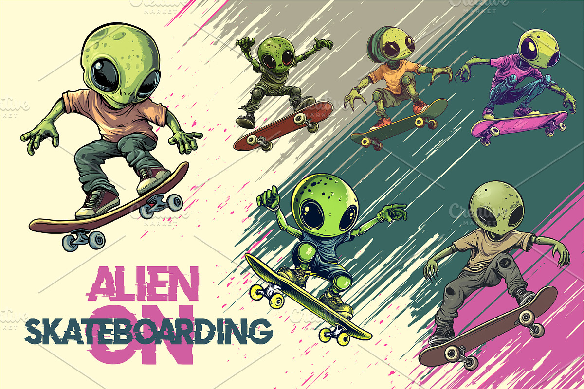 Alien on skateboarding. TShirt, an Animal Illustration by KENO Mascots (Photo 1 of 10)
