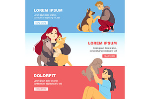 pets and owners. cartoon characters, an Animal Illustration by Multigon