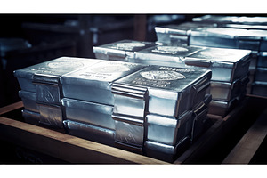 labeled silver bars ai generated, a Business Photo by pikepicture
