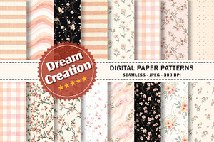 Peach Blossom Floral Digital Paper