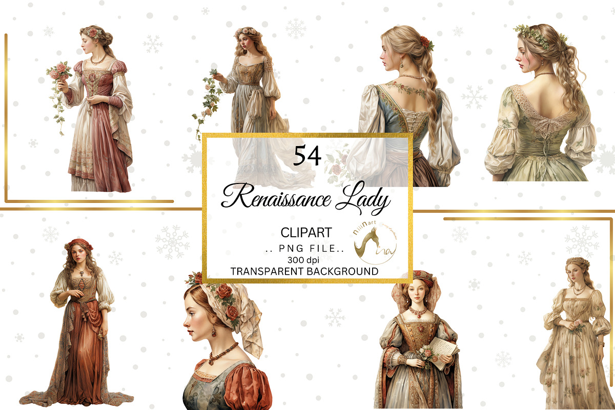 Renaissance Lady Watercolor Clipart, a Person Illustration by NiiiNArt (Photo 7 of 9)