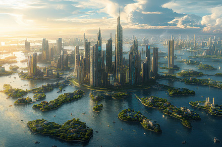 Futuristic Cityscape Island Metropol, a Background Photo by Pixeness