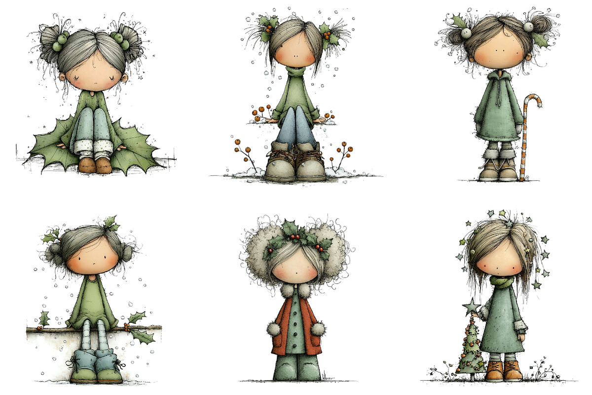 Cute Holly Girl Clipart, an Illustration by DreamArtGraphic (Photo 5 of 5)