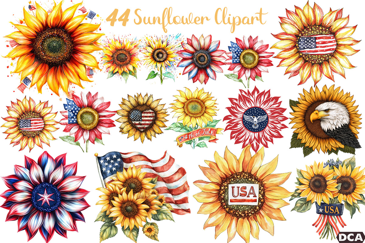 Sunflower 4th of July Clipart, an Illustration by DreamCafeArt (Photo 1 of 7)