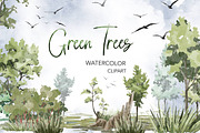 Trees Watercolor clipart. Forest, a Decorative Illustration by NKTKNS (Thumbnail 1 of 8)