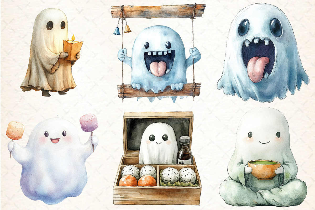 Cute Japanese Ghost Clipart, an Illustration by DreamCafeArt (Photo 3 of 7)