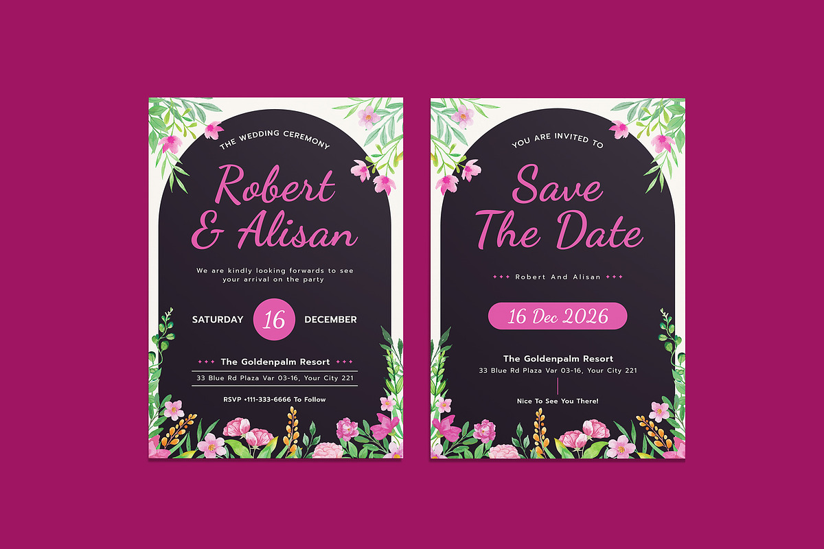 Nightly Floral Wedding Invitation, an Invitation Template by iDoodle Studio (Photo 1 of 4)