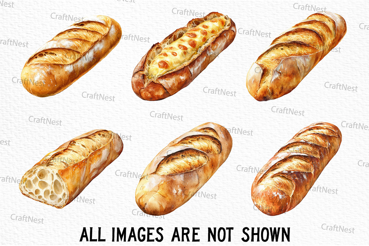 Baguette Watercolor Clipart, an Illustration by Craft Nest (Photo 6 of 6)