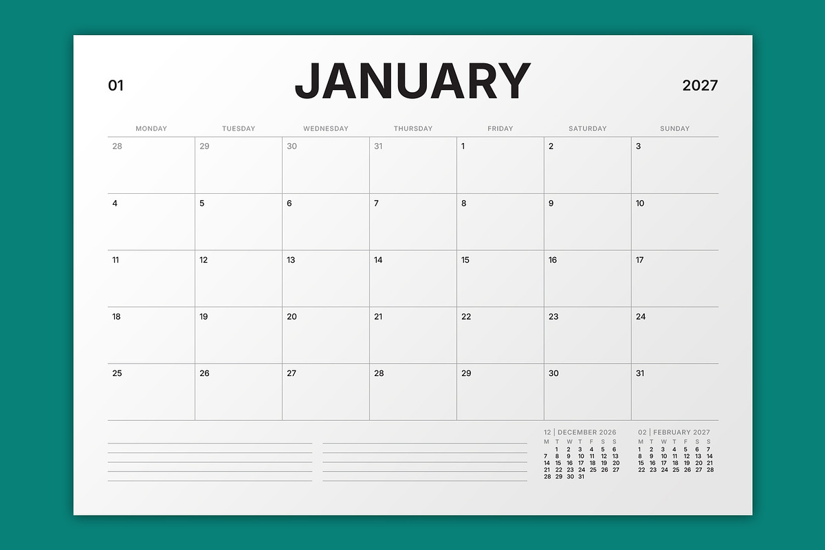 2027 Monthly Planner (MP050-2-27-L), a Stationery Template by mikhailmorosin (Photo 2 of 8)