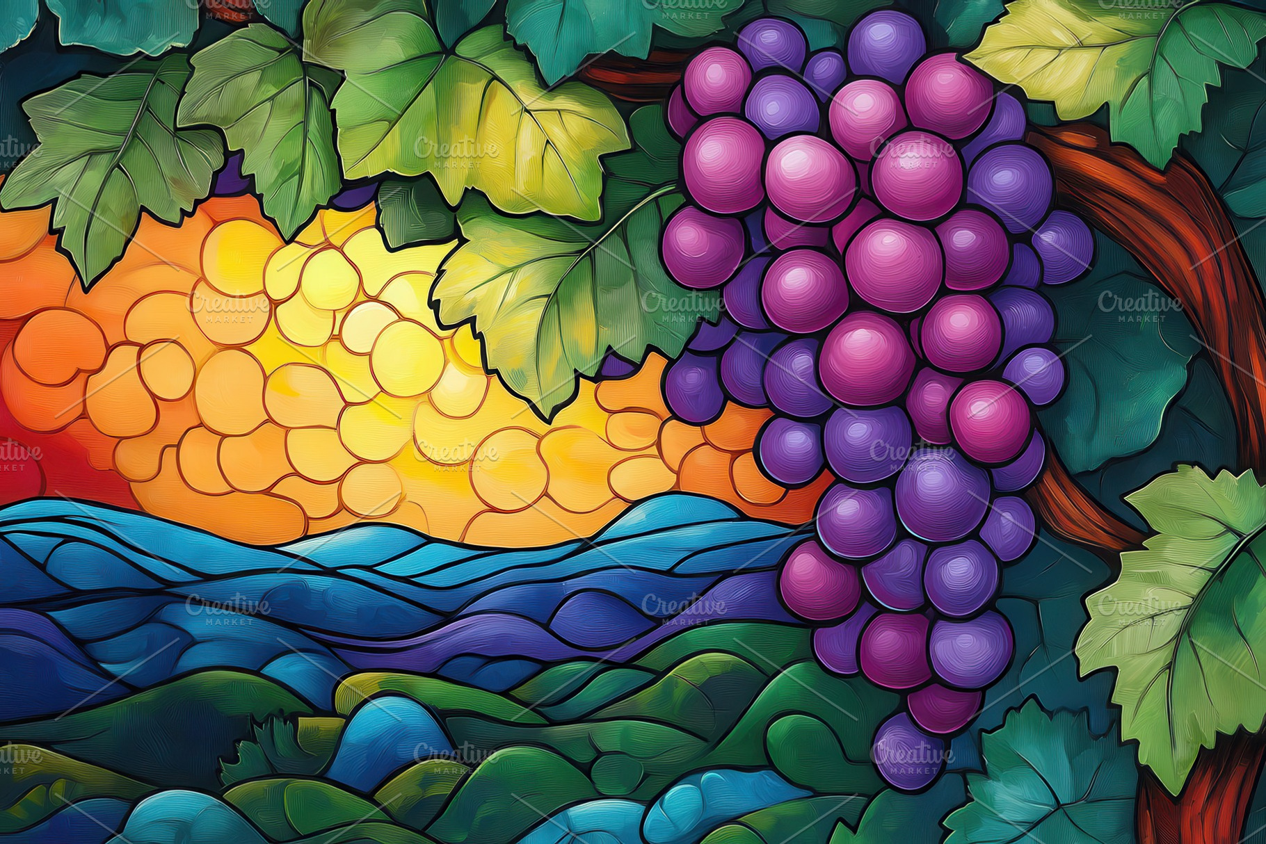 Cluster of ripe grapes hanging, a Photo by Pavel_design