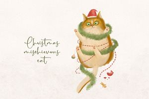 Christmas Mischievous Cat, an Animal Illustration by YuHusar