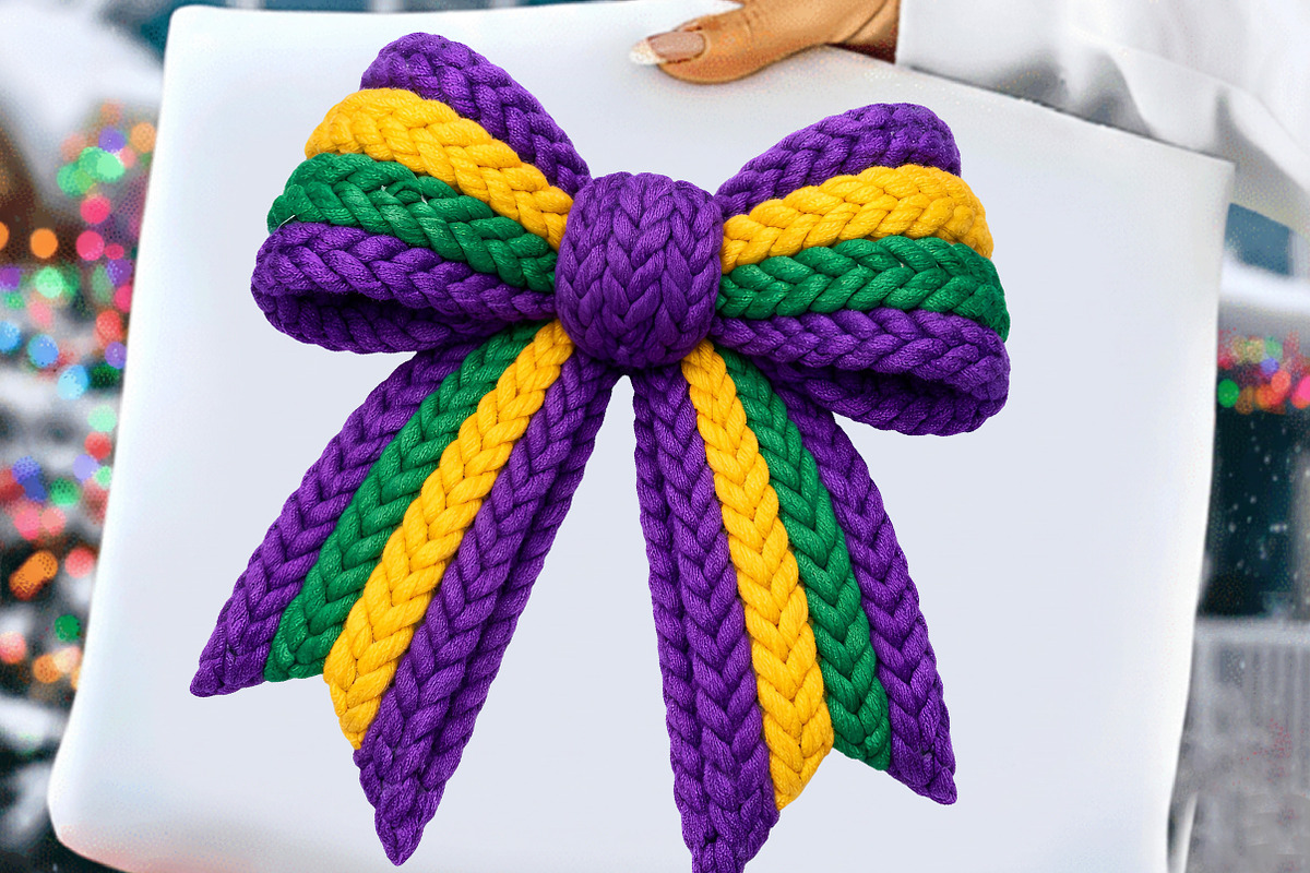 Faux Yarn Mardi Gras Coquette Bow, an Illustration by DreamCafeArt (Photo 7 of 8)