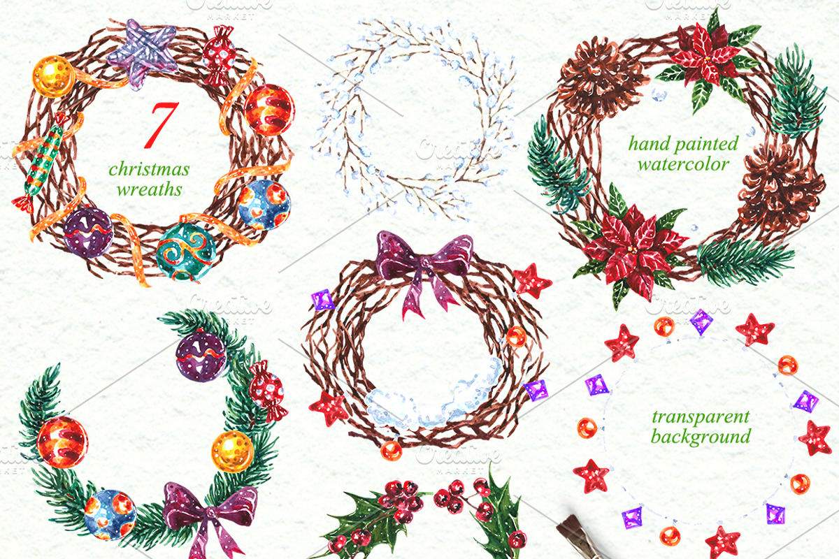 Merry Christmas Watercolor Set, an Illustration by AnnieDove (Photo 3 of 10)
