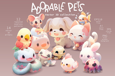 Adorable pets - 3D vector collection