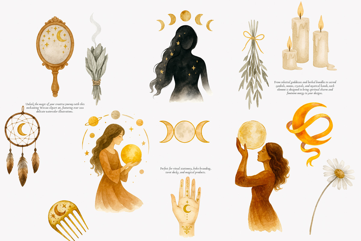 wiccan clipart mystical elements set, a Decorative Illustration by Patishop Art (Photo 3 of 10)