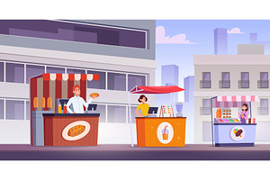 Street food. Urban landscape with, a Food Illustration by Onyx