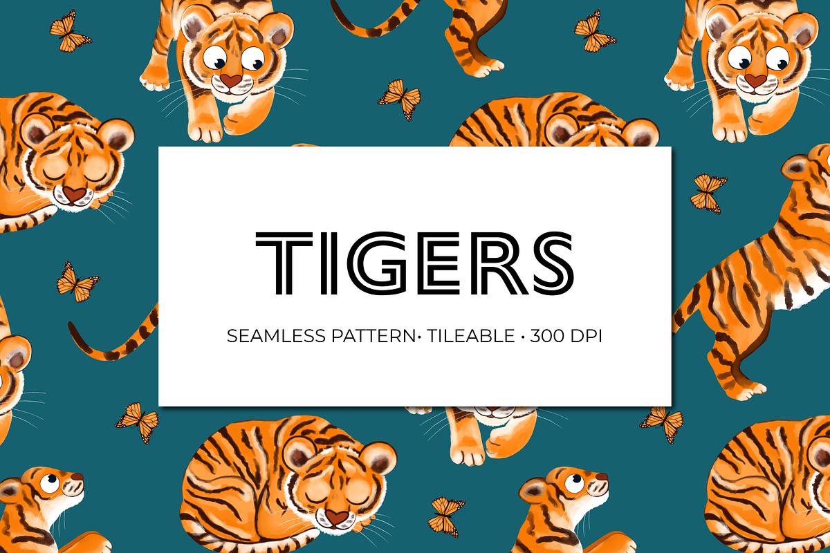 Tigers Seamless Pattern, a Pattern Graphic by Painted Puffin Creative (Photo 1 of 3)