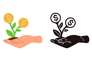 Icon of hand holding money tree, a Finance Illustration by Vectorbuum