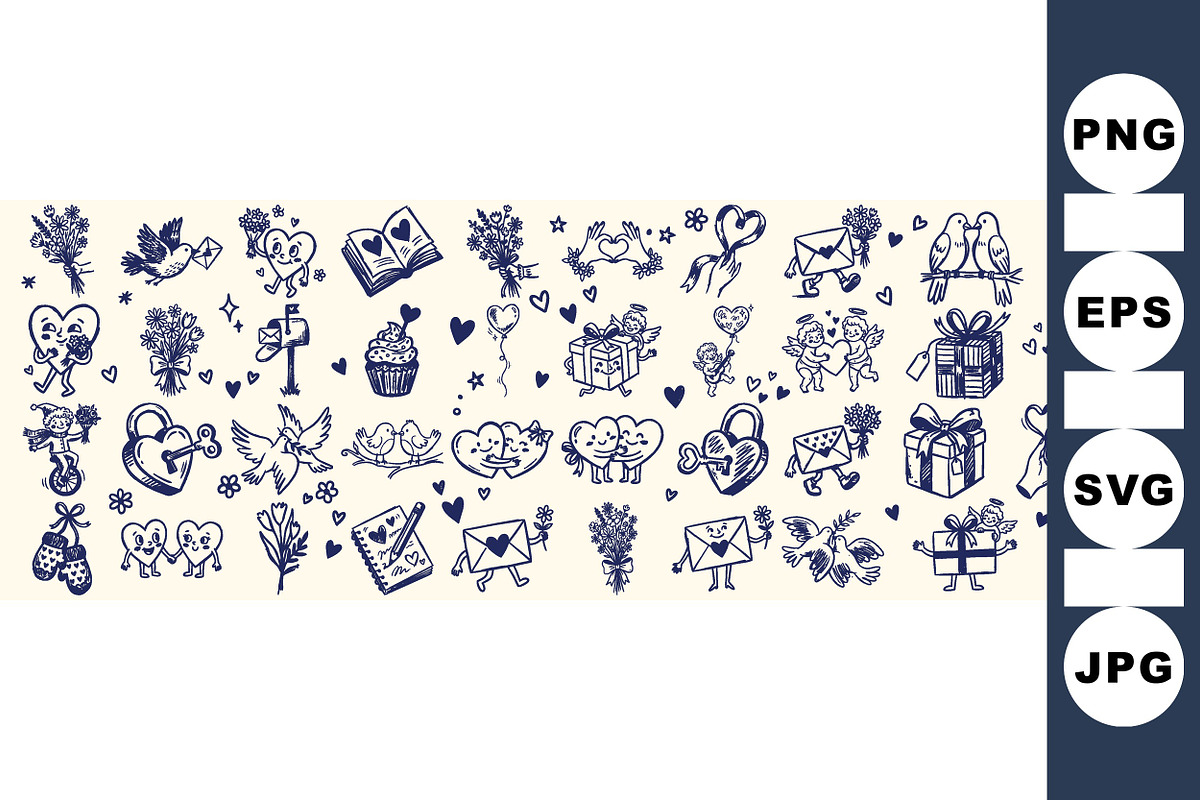 Hand Drawn Valentine Clipart Set, an Illustration by designvectx (Photo 1 of 3)