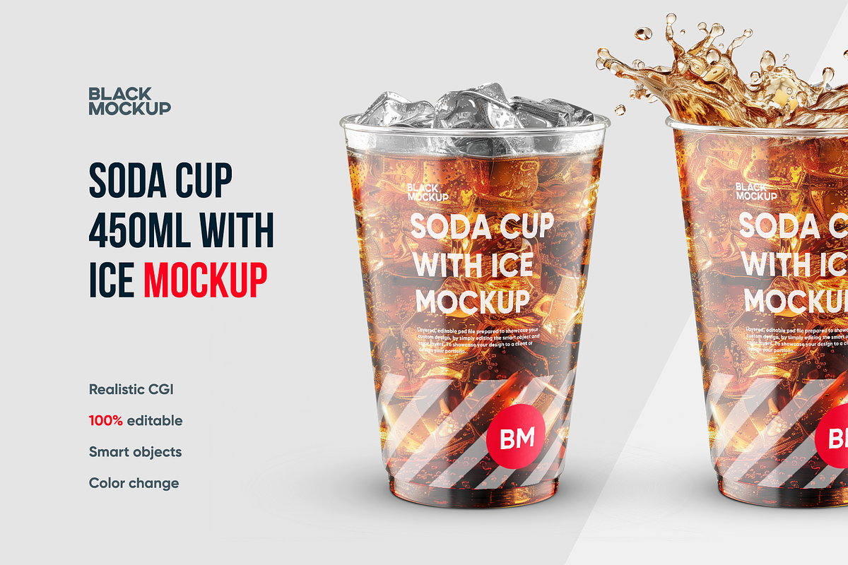 Soda Cup 450ml With Ice Mockup, a Cups & Container Mockup by BlackMockup (Photo 1 of 10)