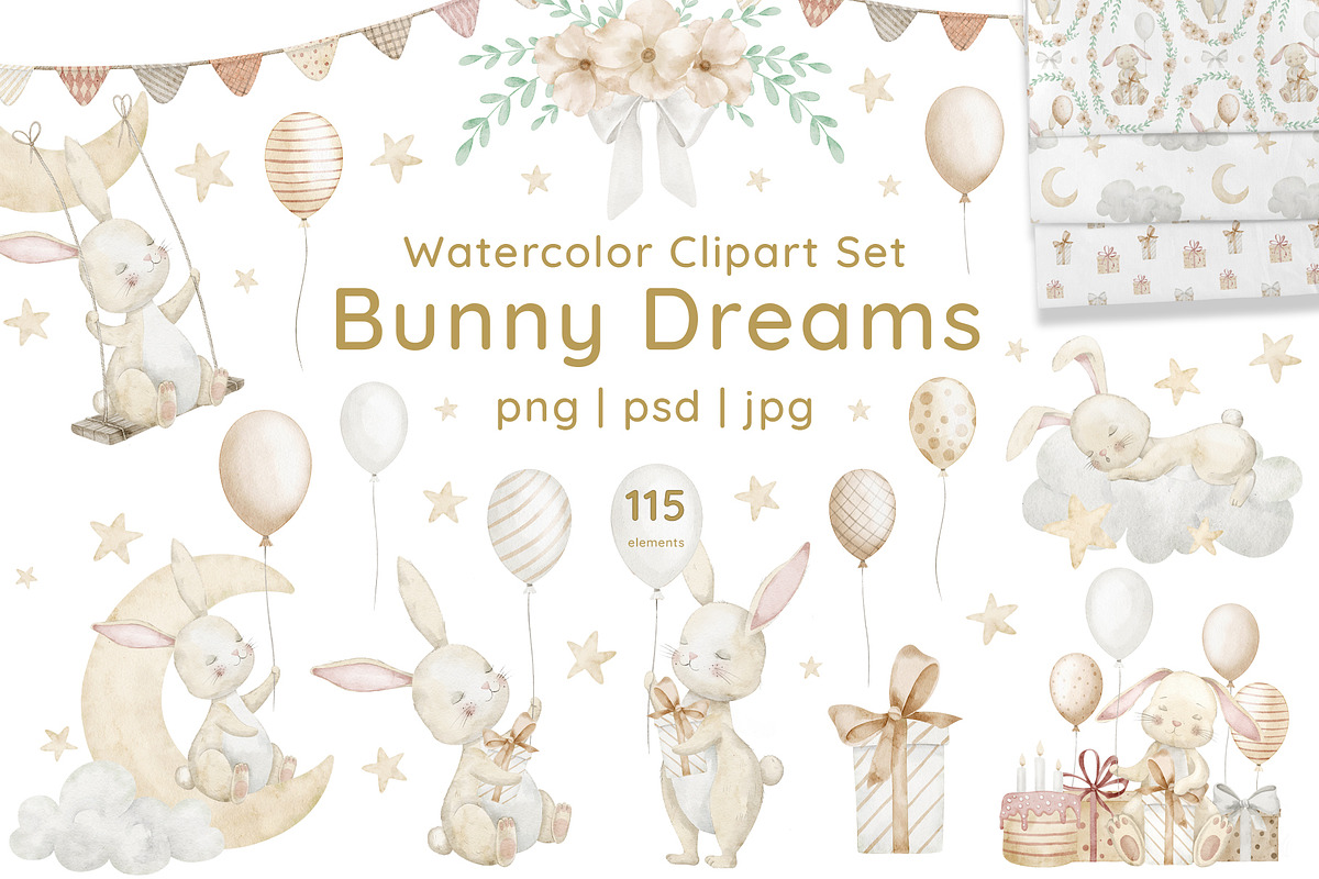 Watercolor Bunny Baby Clipart, an Illustration by Alisles (Photo 1 of 14)