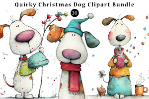Quirky Christmas Dog Clipart Bundle, a Seasonal Illustration by CreationArt