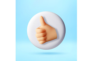 3D Thumb up gesture on white circle, an Object Illustration by Abscent