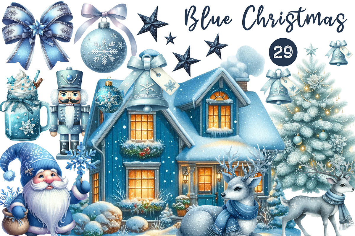 Blue Christmas Clipart Sublimation, an Illustration by CreationArt (Photo 1 of 5)