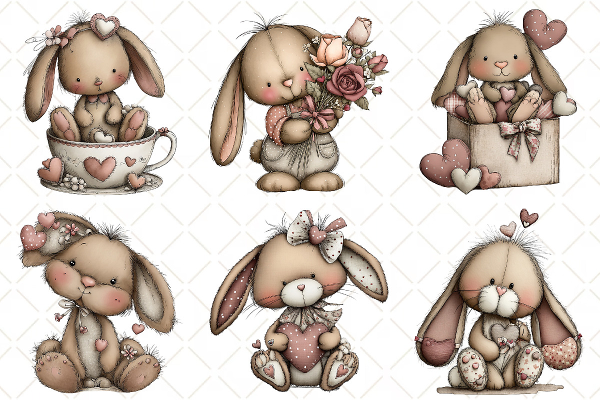Whimsical Valentine Bunny Clipart, an Illustration by Black Bird Studio (Photo 3 of 6)