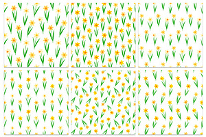 Daffodils Flowers Seamless Patterns