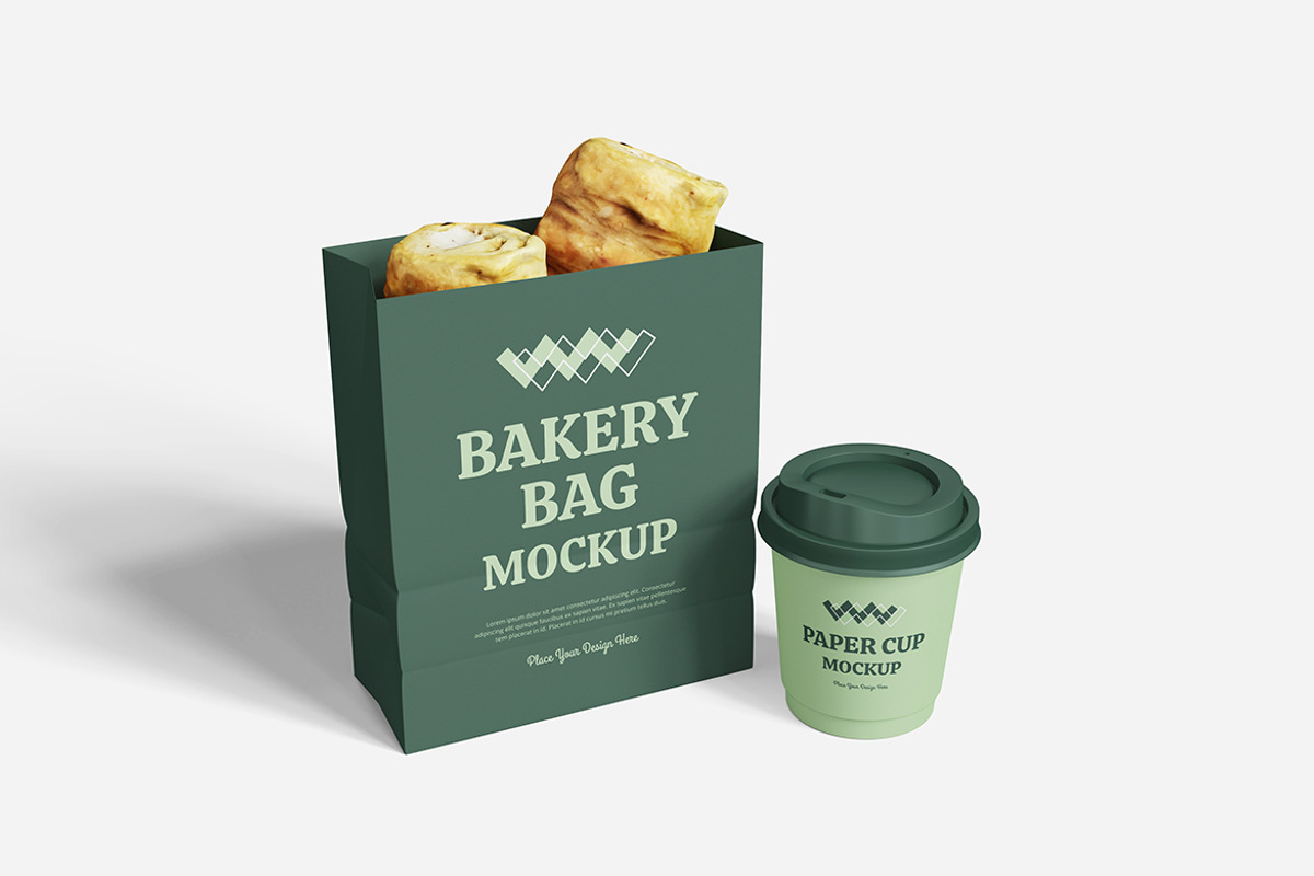 Paper Cup Bakery Bag Mockup, an Advertising Mockup by Indah (Photo 2 of 6)
