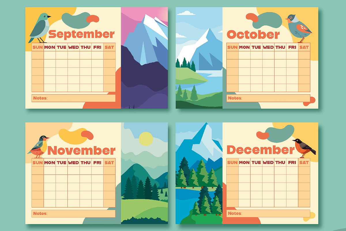 Calendar Monthly Template Bird Decor, a Templates & Theme by studiogstock (Photo 5 of 5)