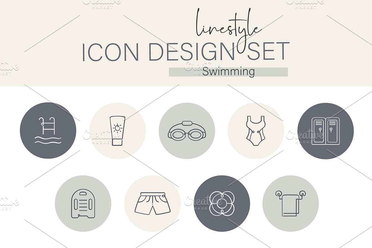 Linestyle Icon Design Set Swimming, an Outline Icon by pepulousdsg