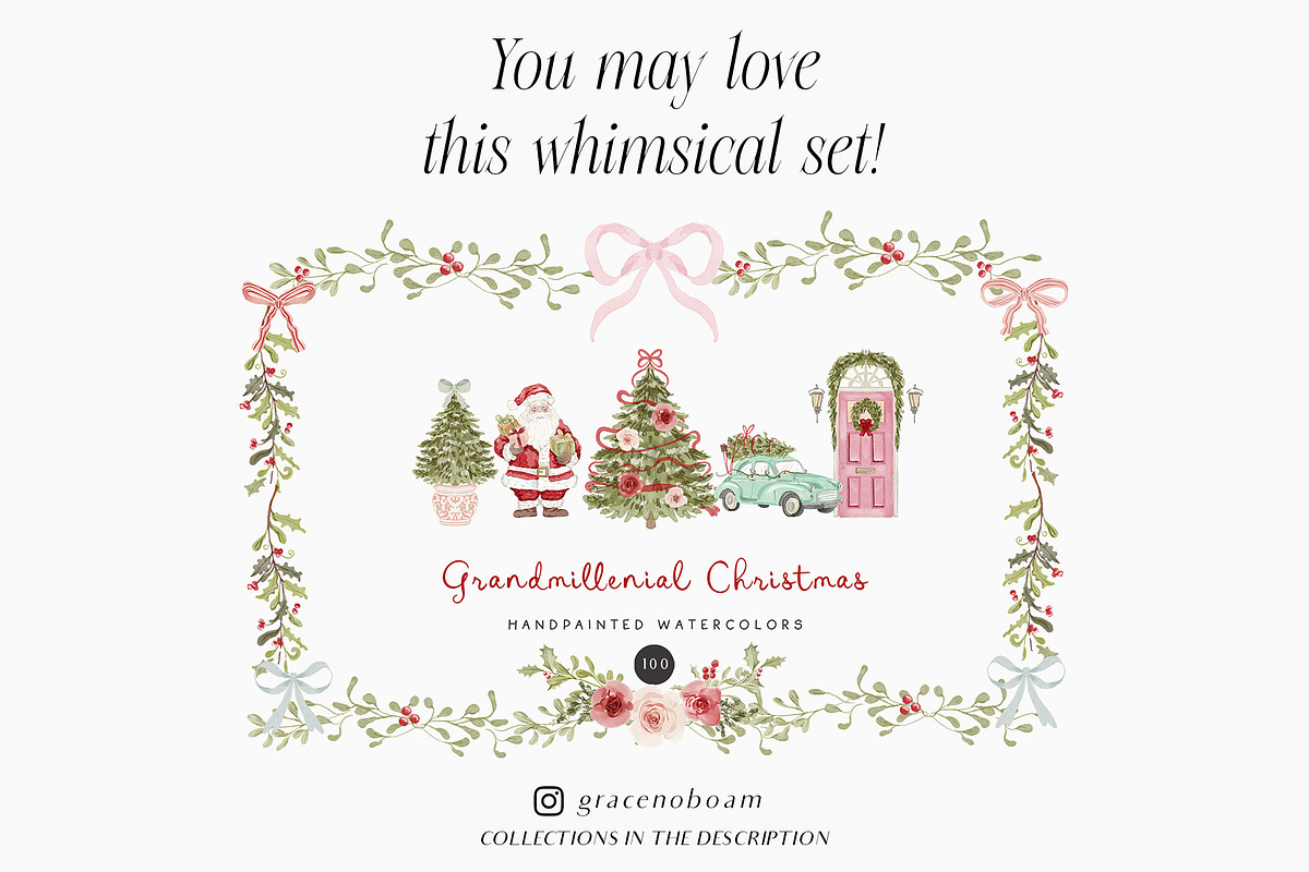Christmas Floral watercolor graphics, a Decorative Illustration by Grace Noboa Illustrations (Photo 2 of 15)